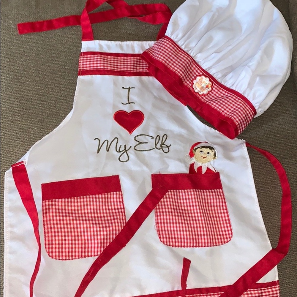 Kids elf on the shelf apron and matching hat